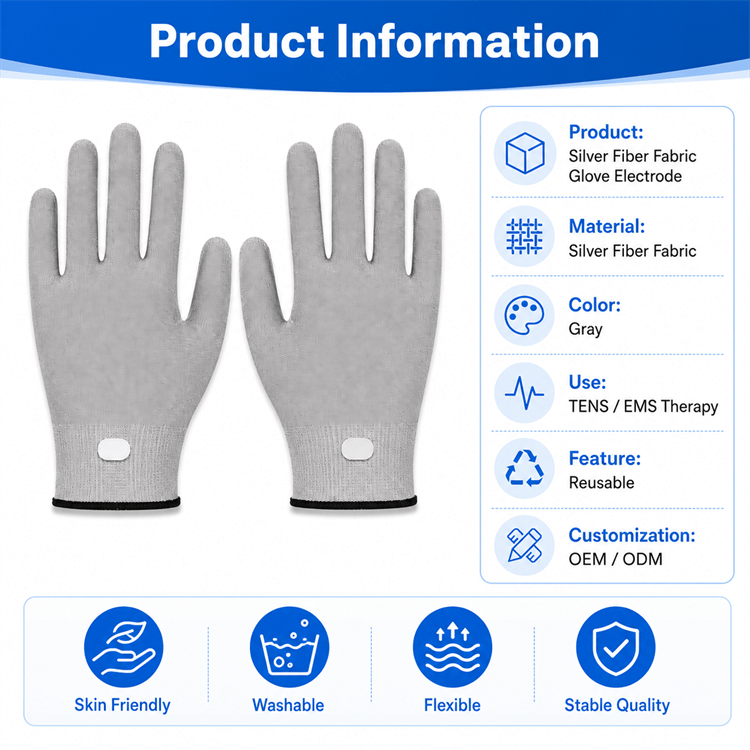 Silver Fiber Conductive Fabric Glove Electrode For TENS/EMS Therapy - Image 7